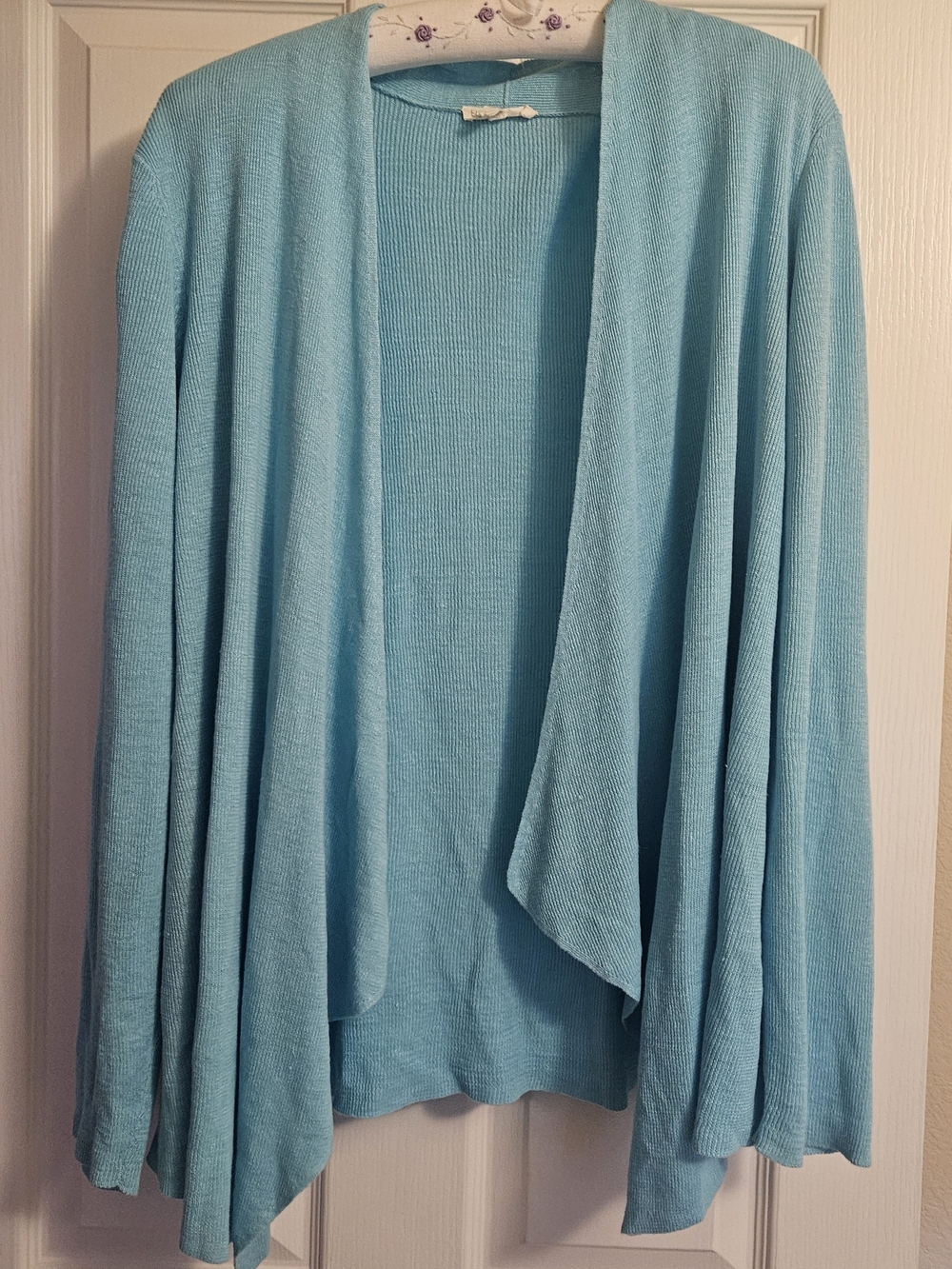 Eileen Fisher Aqua Blue Linen Waterfall Knit Cardigan